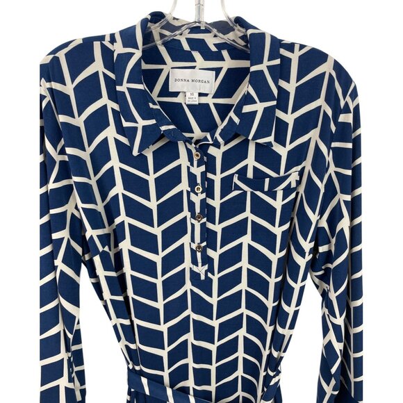 Donna Morgan Womens Size 16 Blue & Tan Chevron Dress With Belt - Picture 3 of 9